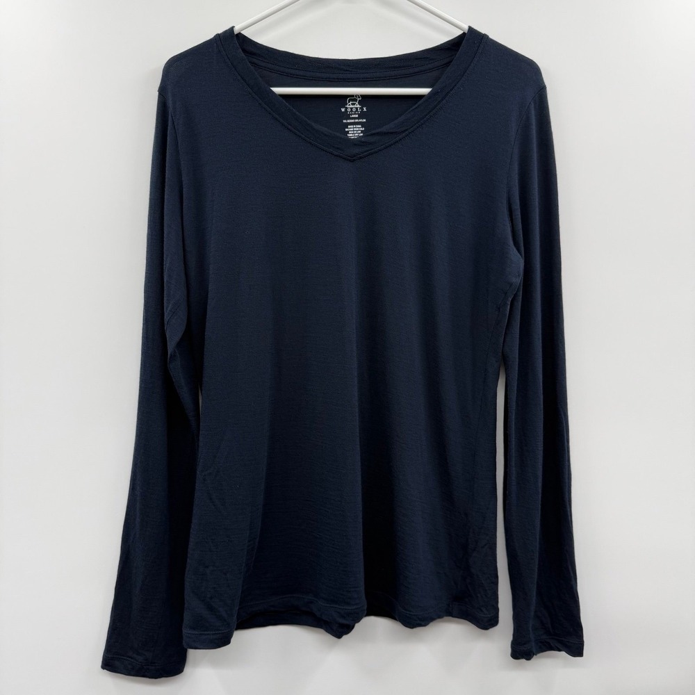 Woolx Merino long sleeve blue Tee Womens Large v neck
